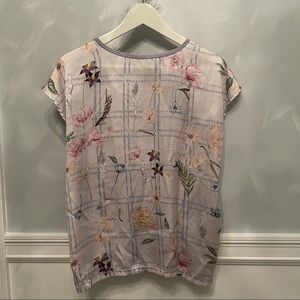 Zara mixed materials silky front floral blouse S